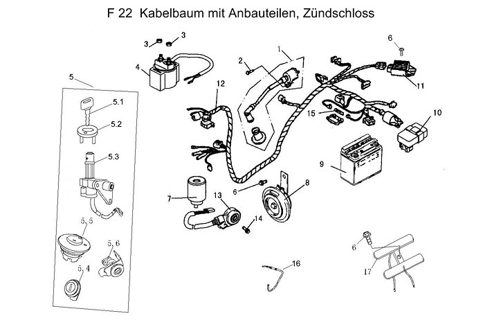 F22 Kabelbaum mit Anbauteilen, Zündschloss